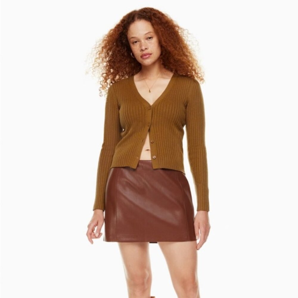 Wilfred Aritzia Womens Manila Cardigan Sweater Top Ribbed Crop Pink Size XL